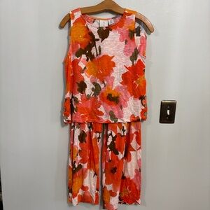 Joie‎ Floral Print Linen Blend Sleeveless Tank Top Wide Leg Pants Set medium